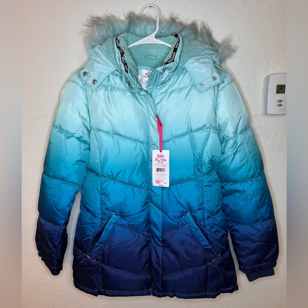 NWT Size XL (16/18) Girls Blue Justice Classic Puffer Winter Jacket